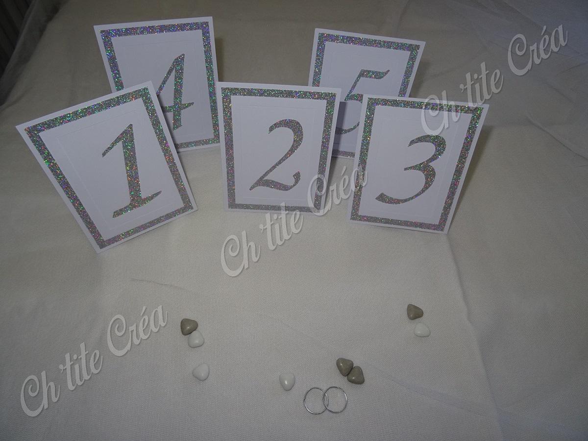 Noms de tables, mariage diamant, cartons chevalets A5 avec numéros pailletés