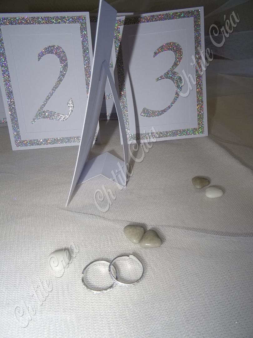 Noms de tables, mariage diamant, cartons chevalets A5 avec numéros pailletés